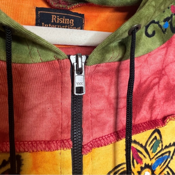 RISING INTERNATIONAL Handmade Multi Patch Cotton Hoodie Jacket. Size Small - Picture 7 of 9